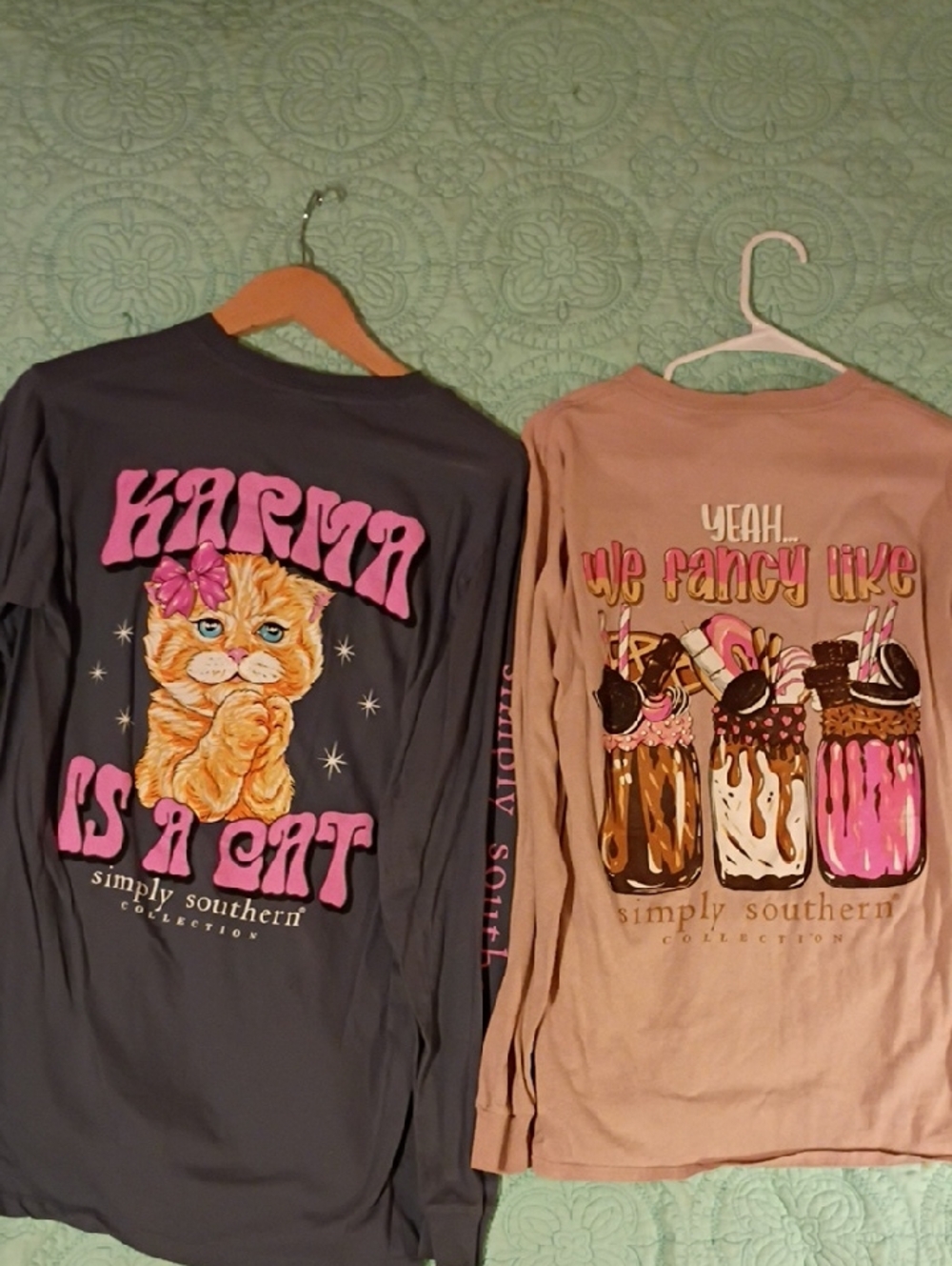 Simply Southern Long Sleeve Tees Duo - Dark Gray & Light Pink Fun Graphics